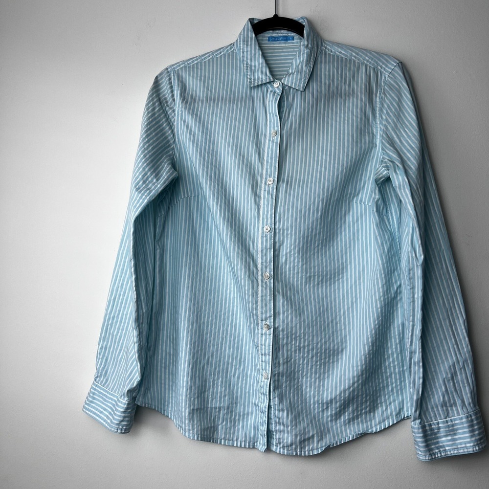 J.McLaughlin Womens Light Blue White Striped Button Down Shirt Size 6 - Picture 3 of 11